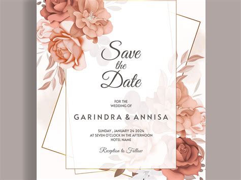 Floral Wedding Invitation Card Template Set With Elegant Brown By Maria