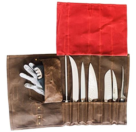 Chefs Knife Roll Bag Durable Waxed Canvas Carrier Stores 8 Knives Plus