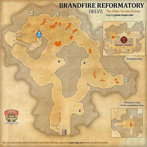 ESO Brandfire Reformatory Delve Map With Skyshard And Boss Location In The Deadlands