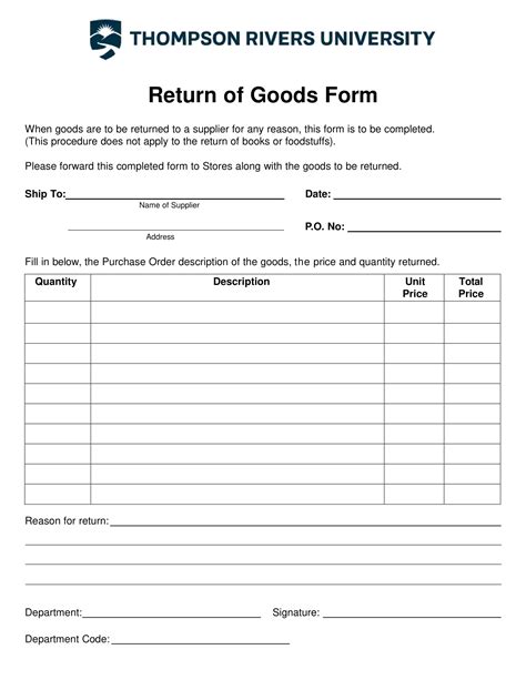 Product Return Form Template