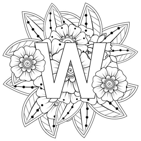Premium Vector Letter W With Mehndi Flower Decorative Ornament In