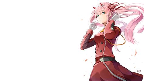 Darling In The Franxx Zero Two Hiro Zero Two Standing On Side With White Background 4k Hd Anime