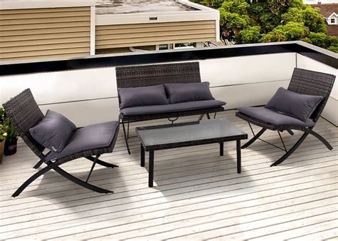 It folds flat for easy storage. Shop for PHI VILLA Patio 4-Piece Padded Wicker Lounge Set ...