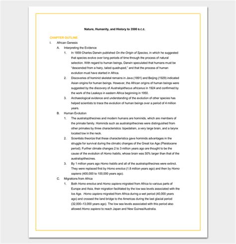 Chapter Outline Template 10 Free Formats Examples And Samples Novel