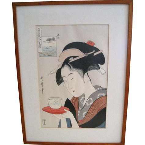 Japanese Woodblock Print Of A Geisha With Tea Cup From