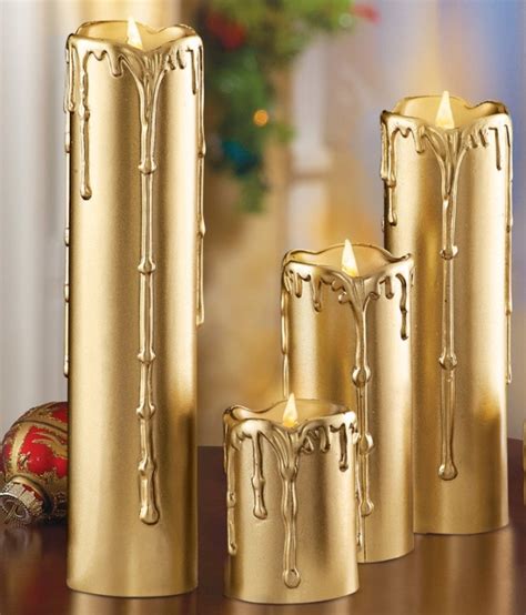 Led Gold Flameless Candles Set Of 5 Christmas