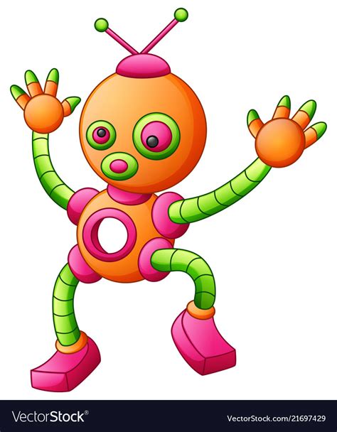 Cute Cartoon Dancing Robot Isolated On White Backg