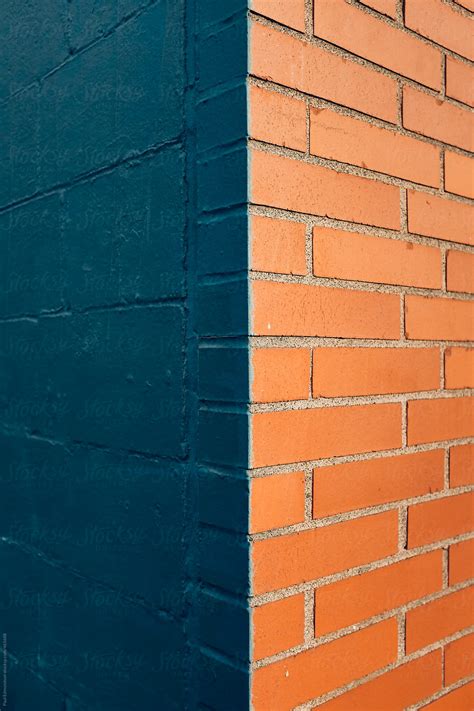 Corner Of Painted Brick Wall From Old Building By Stocksy Contributor