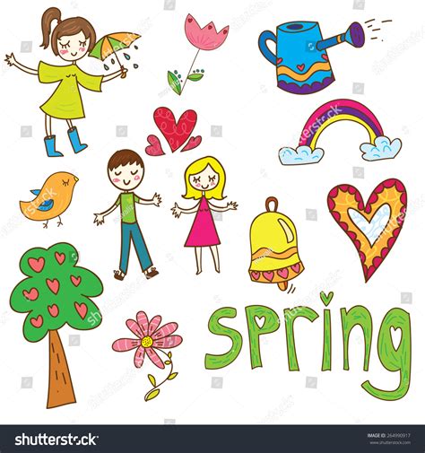 Set Cute Spring Elements People Objects Stock Vector Royalty Free