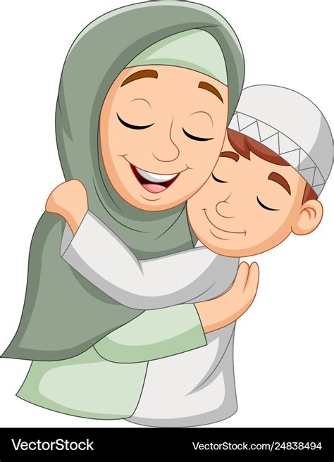 muslim mother hugging her son royalty free vector image