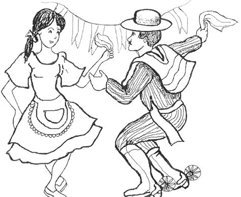 Ilustración acerca dibujos animados bailando cueca. Dibujos para colorear de Chile, fiestas patrias