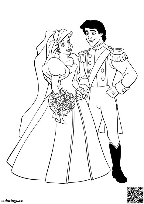 Prinsesse Ariel Og Prins Eric Tegninger Til Farvelægning Disney