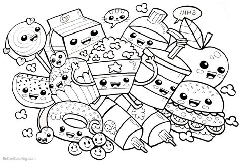 Cute food adorable coloring page. Cute Food Coloring Pages Many Snacks - Free Printable ...