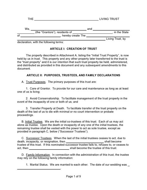 Free Living Trust Forms Documents Templatelab