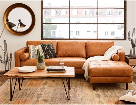 Kinsey Caramel Right Facing Leather Sectional Sofa Leather