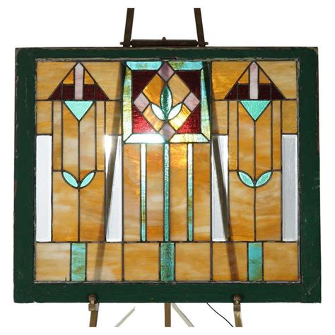 Prairie School Arts And Crafts Stained Glass Window Manner Of Frank Lloyd Wright For Sale At