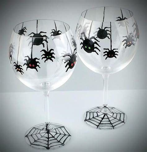 Hanging Spiders Halloween Themed Wine Glasses High Quality Glass Halloween Wine Gla… Painted