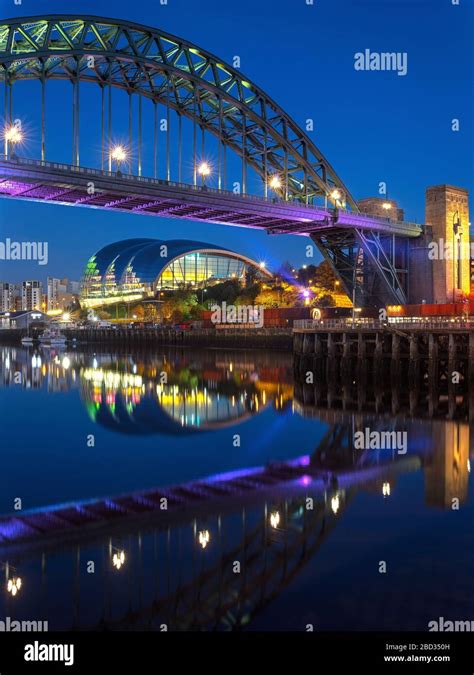 The Tyne Bridge And Sage Gateshead At Night From Newcastle Quayside