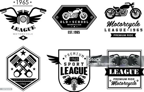 Vintage Premium Motorcycle League Logo Set Retro Badges For Biker Club
