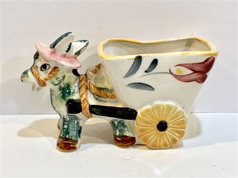 Vintage Donkey Cart Planter, Ceramic Planter, Succulent Planter, Donkey