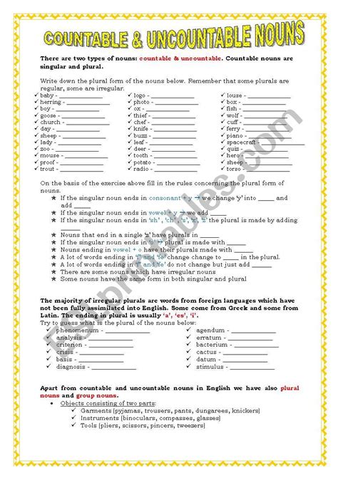 Countable And Uncountable Nouns Esl Worksheet By Keyeyti