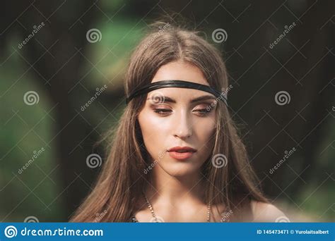 Close Up Portrait Of Attractive Young Hippie Woman Stock Image Image