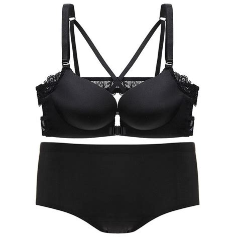 Beautiful Sexy Front Closure Wire Free Seamless Lace Lingerie Sexy Push Up Bra Set Black 38a B
