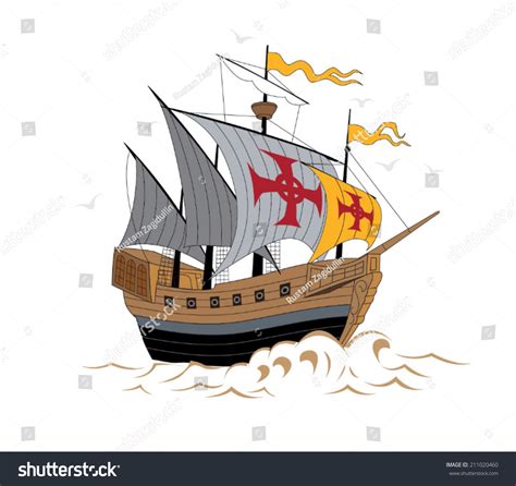 Historic Old Medieval Spanish Sailing Ship Stock Vector Royalty Free