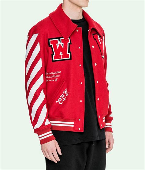 Off White Red Varsity Jacket Jackets Creator