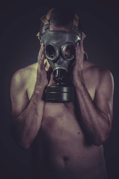 Premium Photo Nude Man With Gas Mask Pollution Concept