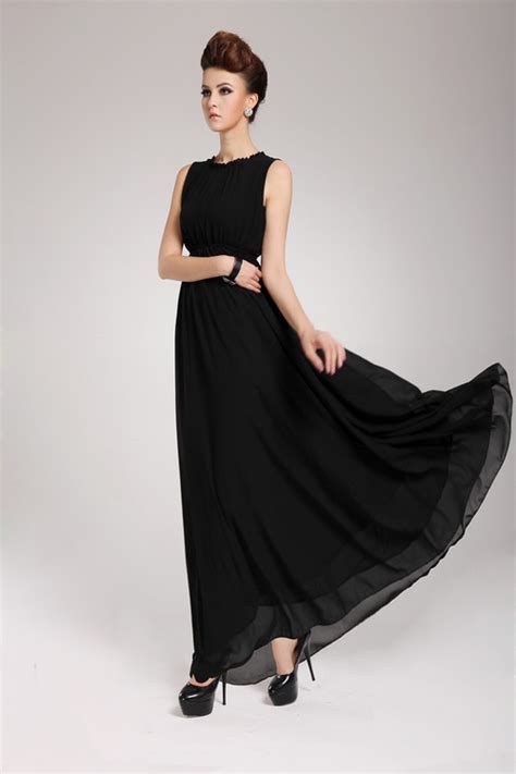 Luxury Black Chiffon High Waist Maxi Dress On Luulla
