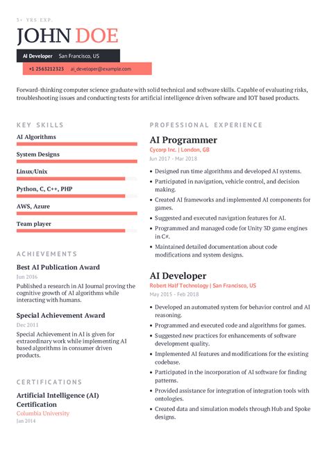 500+ professional resume templates & 42 perfect resume formats.2. Artificial Intelligence Resume Examples 2020 | CraftmyCV