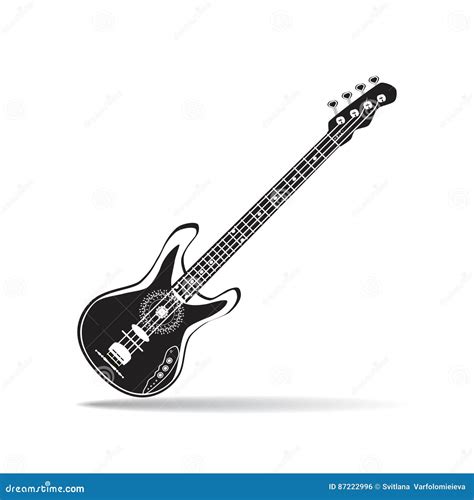 Vector Illustration Of Black And White Bass Guitar In Flat Style Stock
