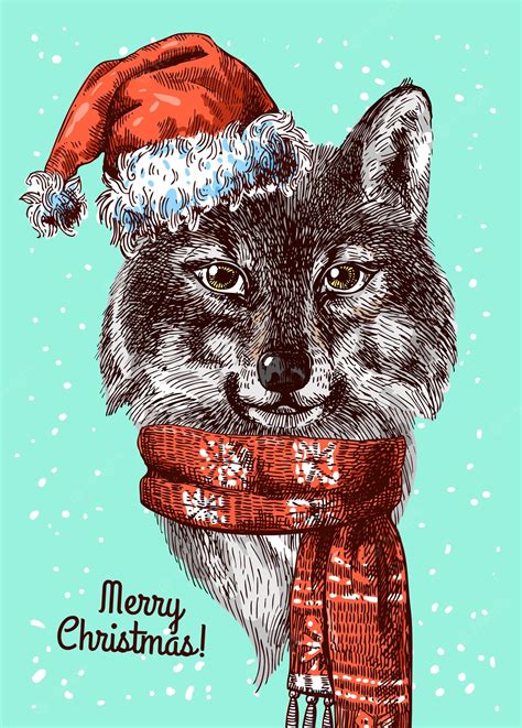 Premium Vector Vector Illustration Christmas Wolf Drawing By Hand