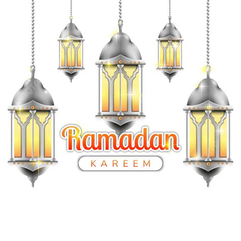 Ramadan Kareem With Realistic Lanterns In Transparent Background