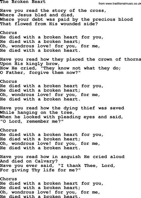 Baptist Hymnal Christian Song The Broken Heart Lyrics With Pdf For