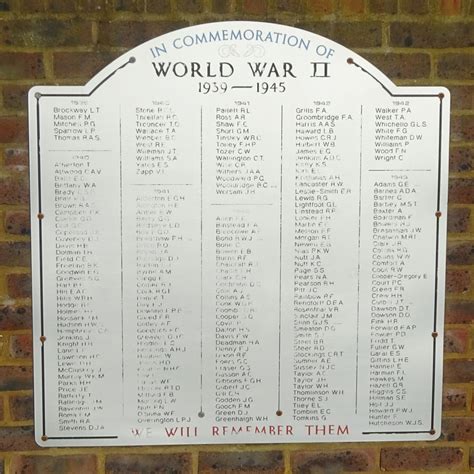 Surbiton War Memorial Ww2 Names Commemorations Memorial London
