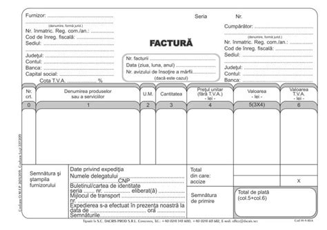 Factura Fiscala Cu Tva A Set Bucati Autocopiativ