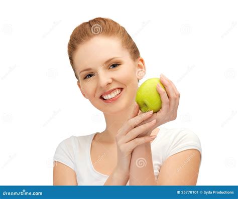 Teenage Girl With Green Apple Stock Image Image Of Clean Apple 25770101