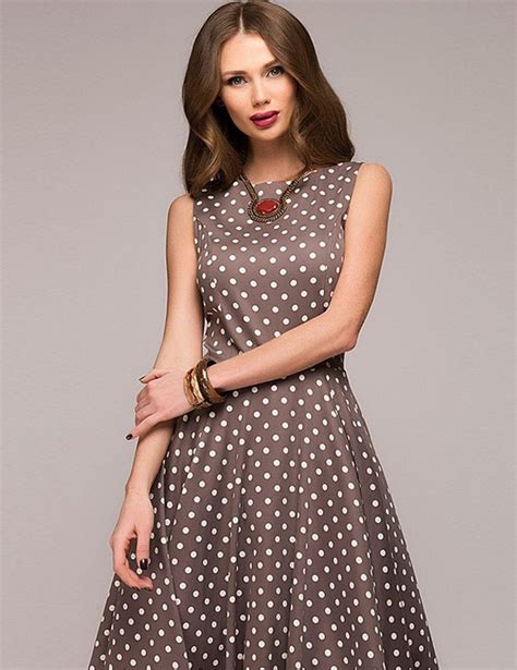 vintage polka dot sleeveless large swing coffee midi dress vintage polka dot dress midi dress