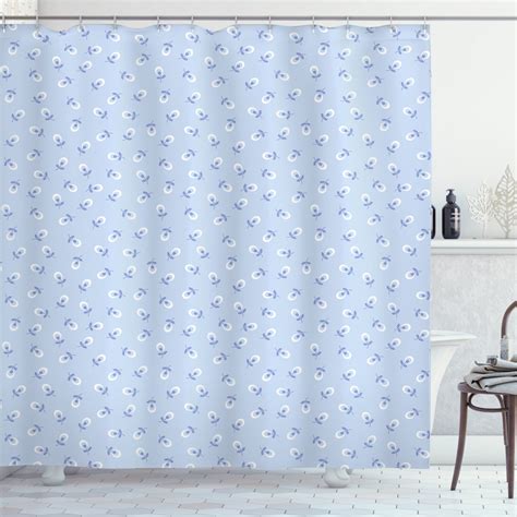 Floral Shower Curtain Cute Small Spring Flowers On Blue Background
