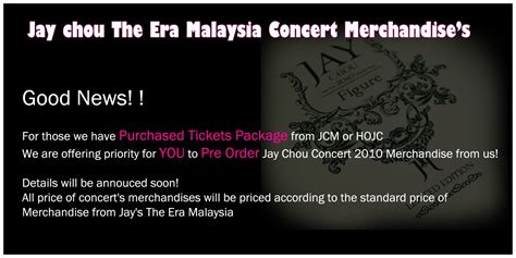 The all new jay chou concert world tour , will be held at bukit jalil national stadium, according to a report in china press. Jay Chou's Merchandise: PRE-ORDER JAY CHOU CONCERT ...