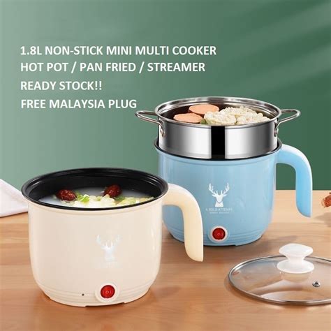 Ready Stock Non Stick Multifunction Electric Mini Cooker Rice Cooker Hot Pot Pan Fryer Streamer
