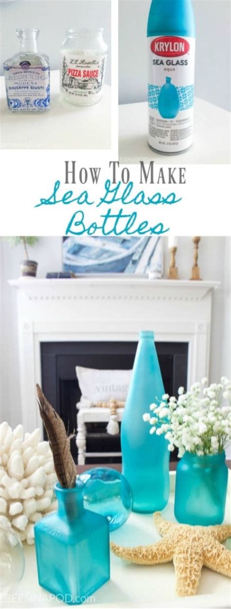 Recycled Glass Bottles Vases And Jars With Sea Glass Spray Paint