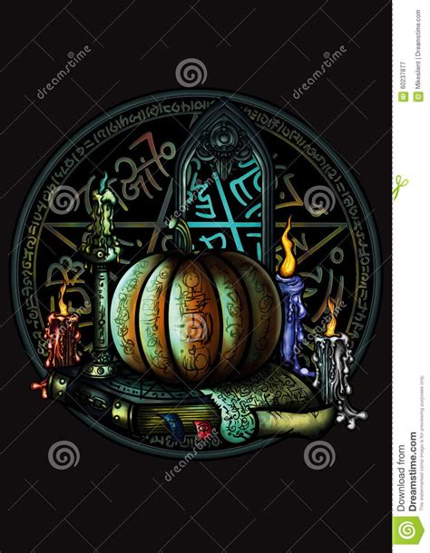 Het Magische Embleem Van Halloween Met Een Pentagram En Een Pompoen