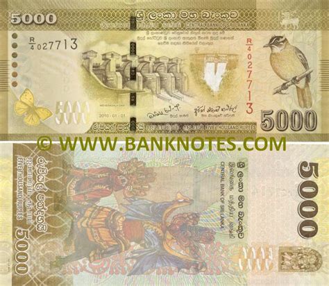 Sri Lanka 5000 Rupees 2010 Sri Lankan Currency Bank Notes Paper