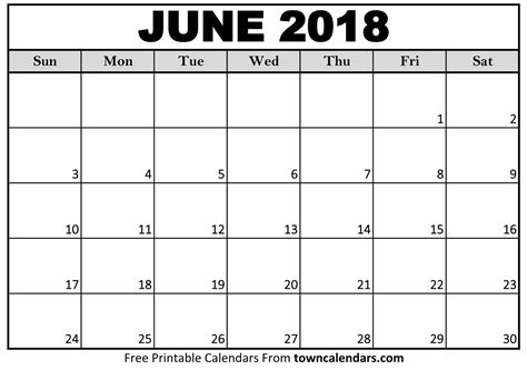 Printable June 2018 Calendar