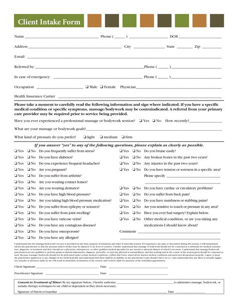 Legal Client Intake Form Template Download Personal Injury Client