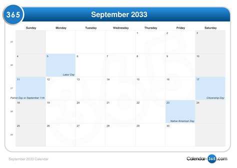 September 2033 Calendar
