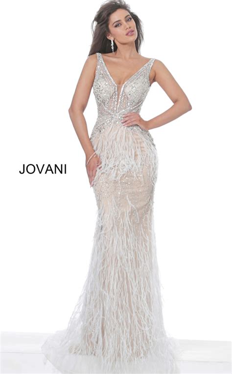 Jovani Sleeveless Embellished Feather Skirt Gown